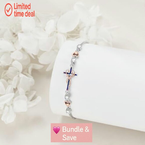 Sterling Silver Sideways Cross Bracelet Adjustable Chain Religious Jewelry Gift - Picture 5 of 8